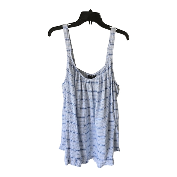 Lane Bryant Linen Blend Top Sz 22 Beach Nautical Stripe Adjustable Strap Ruffle - Picture 1 of 13